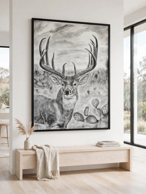 Heart of South Texas in a black floating frame, shown in a modern white room