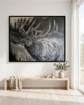 The Hunt in a black floating frame, shown in a modern white room