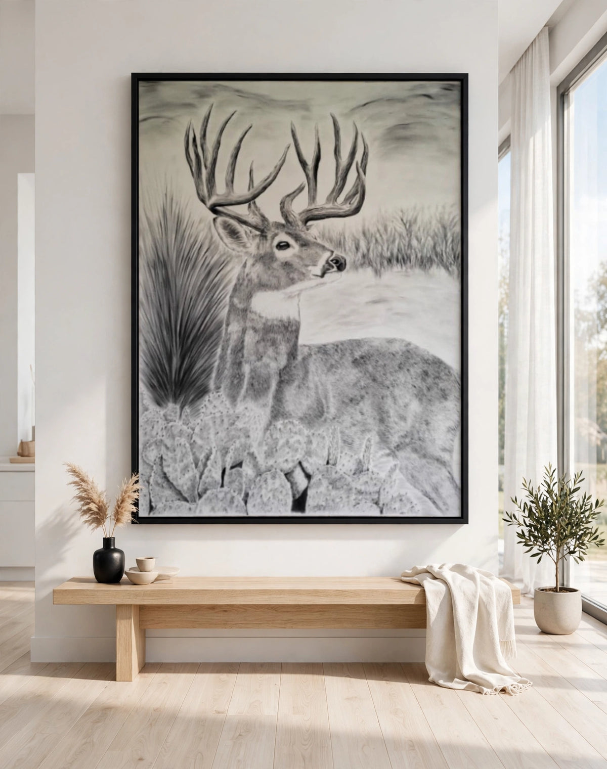 Wild Valor in a black floating frame, shown in a modern white room